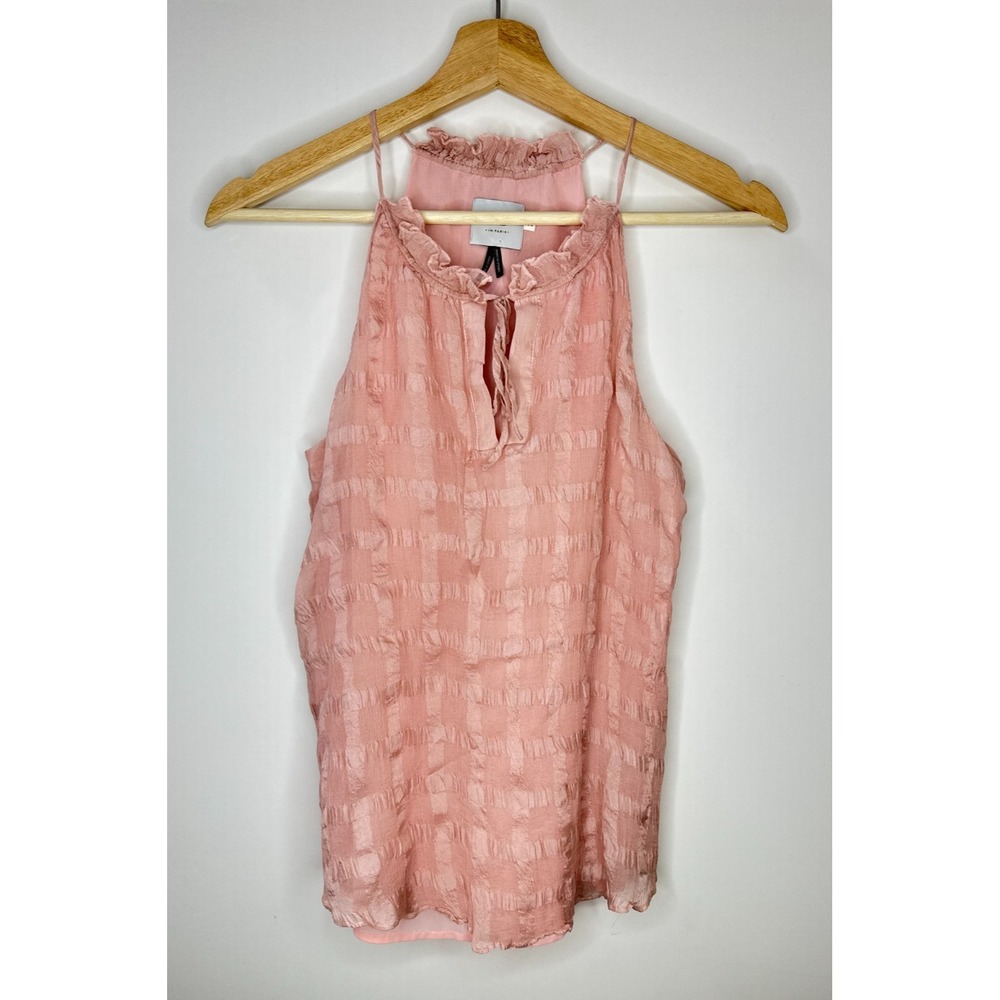 Anthropologie HD in Paris Tender Texture Silk Tank Pink Ruffle Keyhole Top Sz 6 - Picture 2 of 11